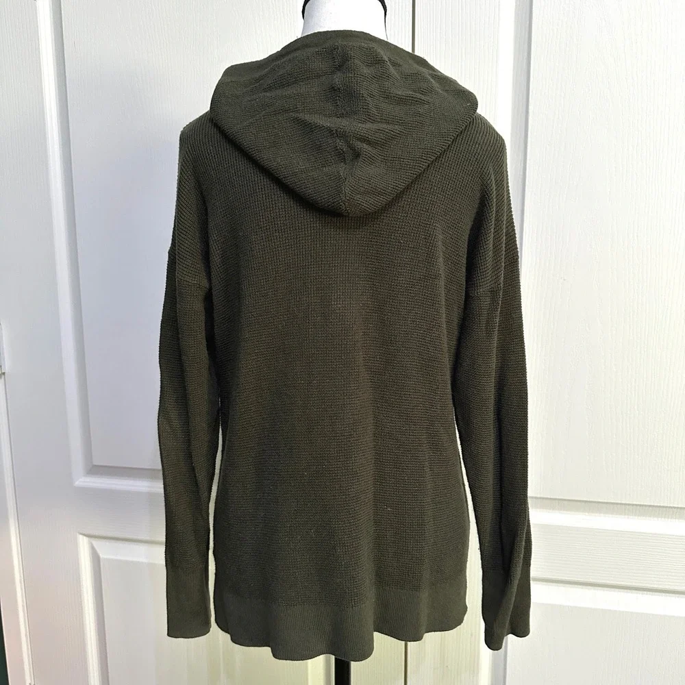 Michael Kors Waffle Knit Hoodie M Olive Green Logo Pullover Quite Luxury Preppy